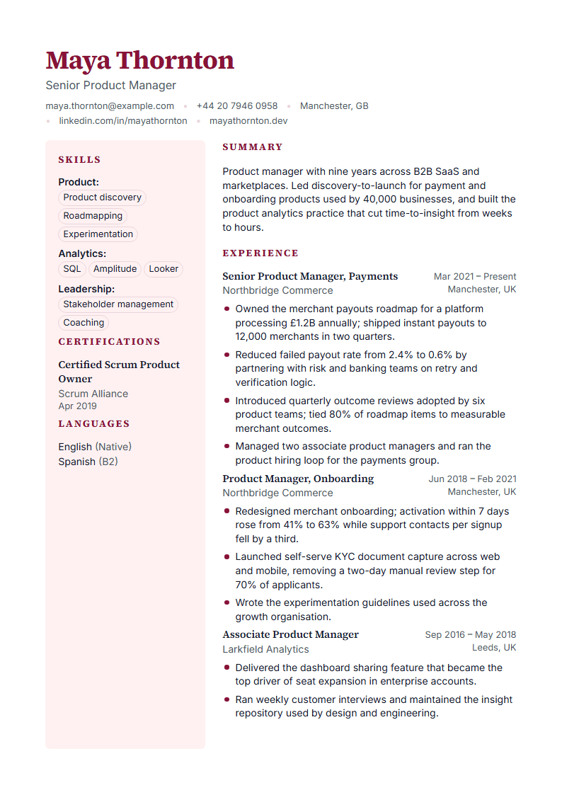 Preview of the Garnet template with sample content