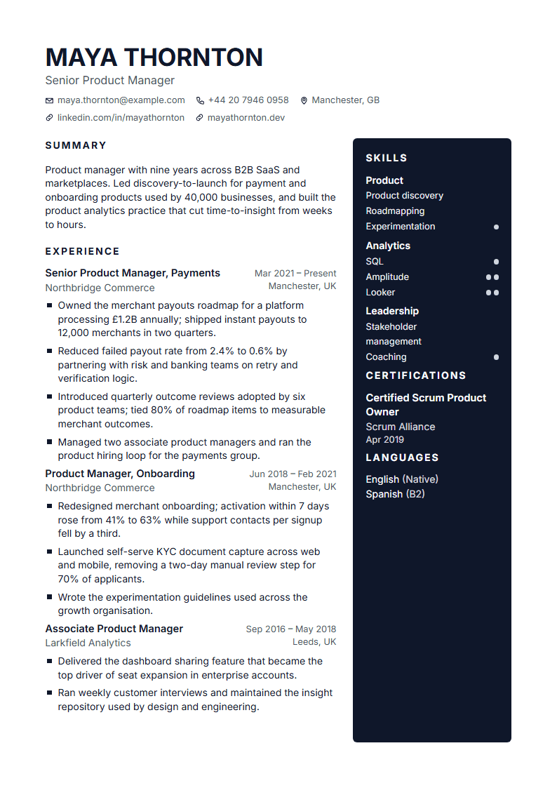 Preview of the Hematite template with sample content