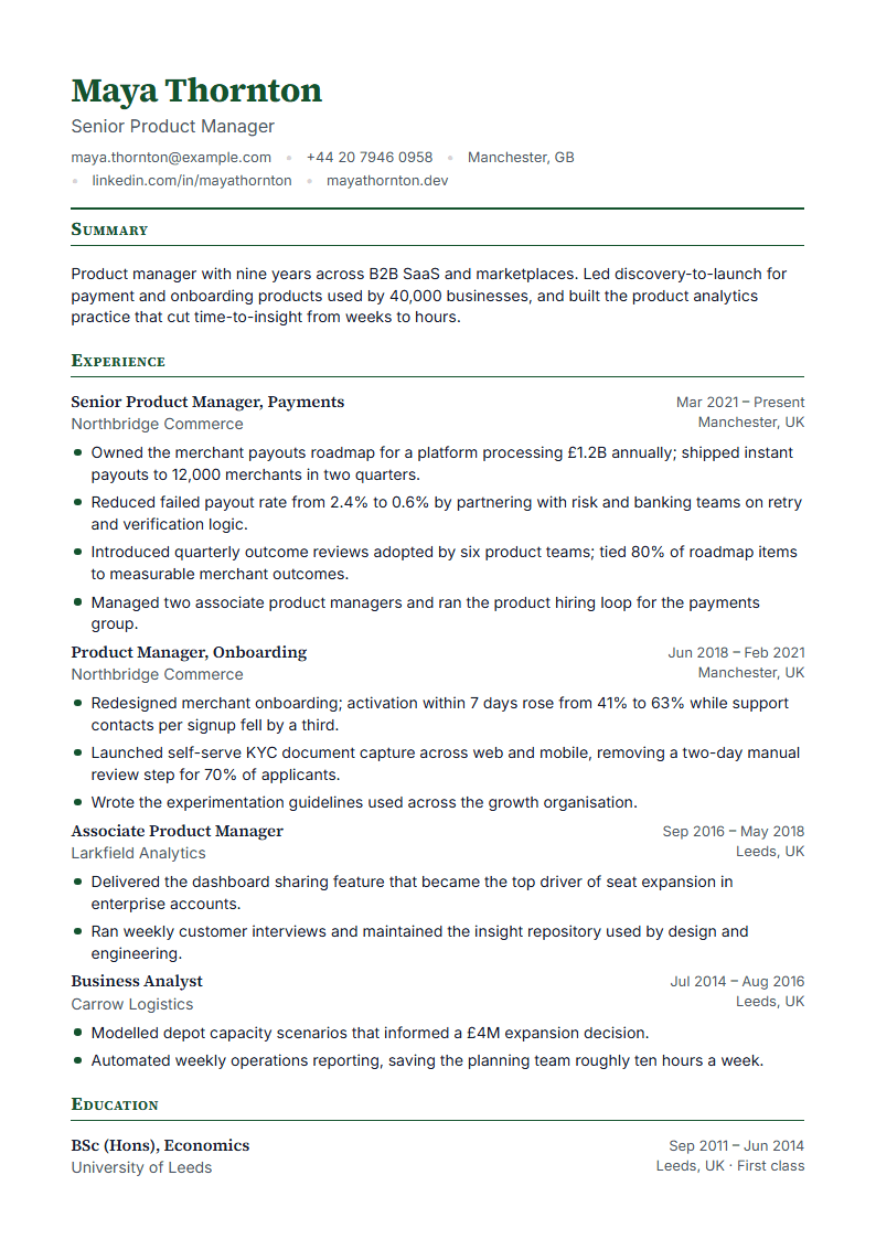 Preview of the Jade template with sample content