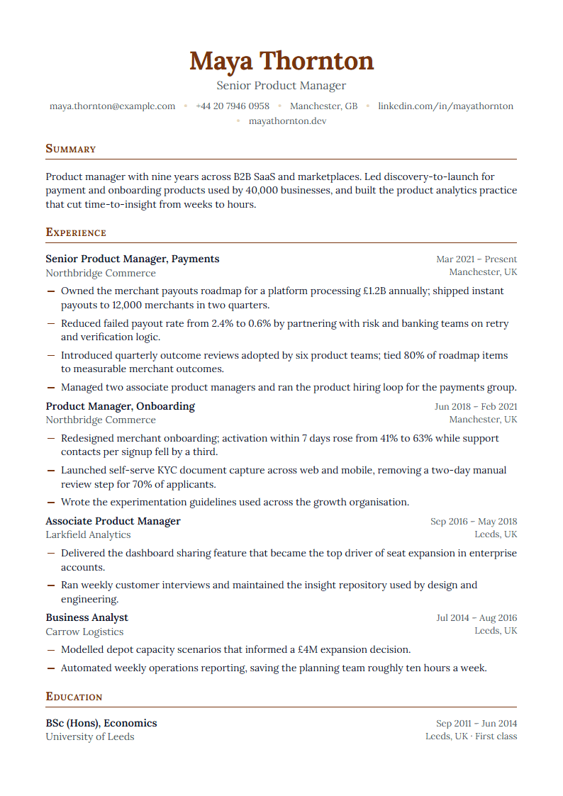 Preview of the Linen template with sample content