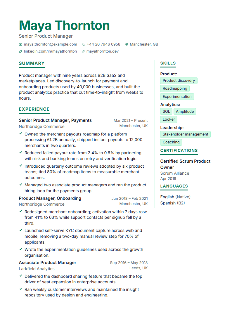 Preview of the Lithium template with sample content
