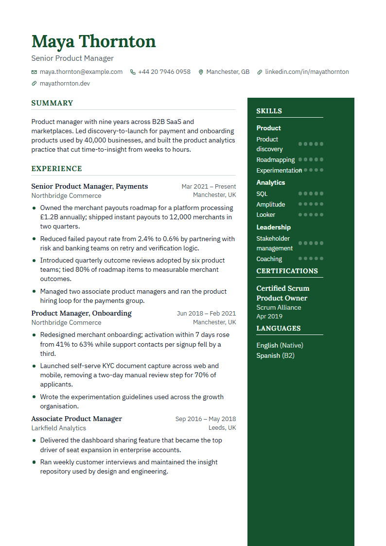 Preview of the Malachite template with sample content