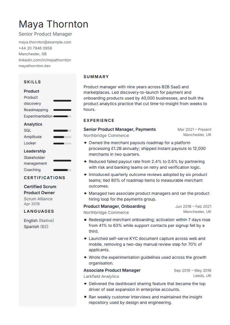 Preview of the Moonstone template with sample content