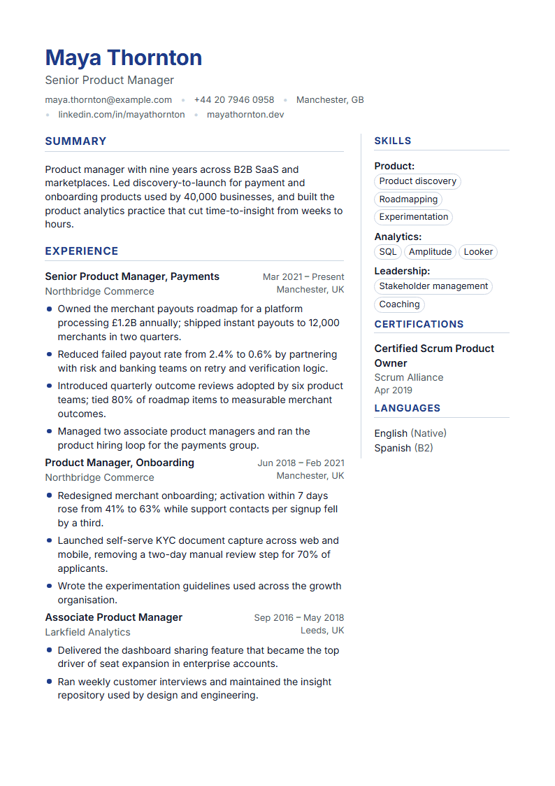 Preview of the Opal template with sample content