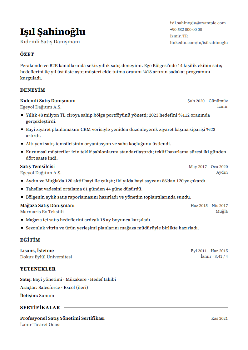 Paper şablonunun örnek içerikle önizlemesi