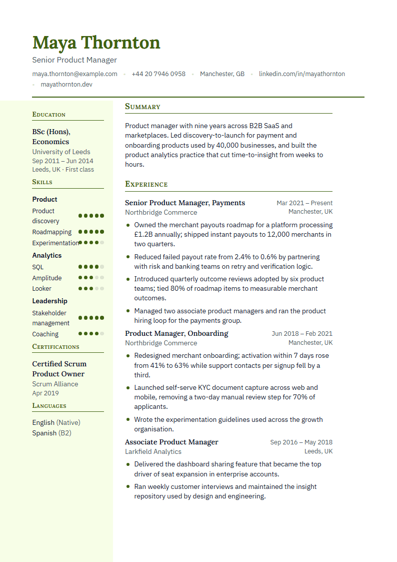 Preview of the Peridot template with sample content