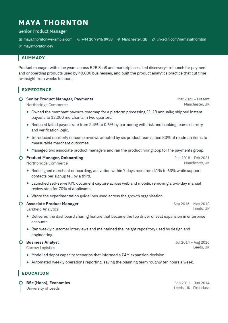 Preview of the Radium template with sample content