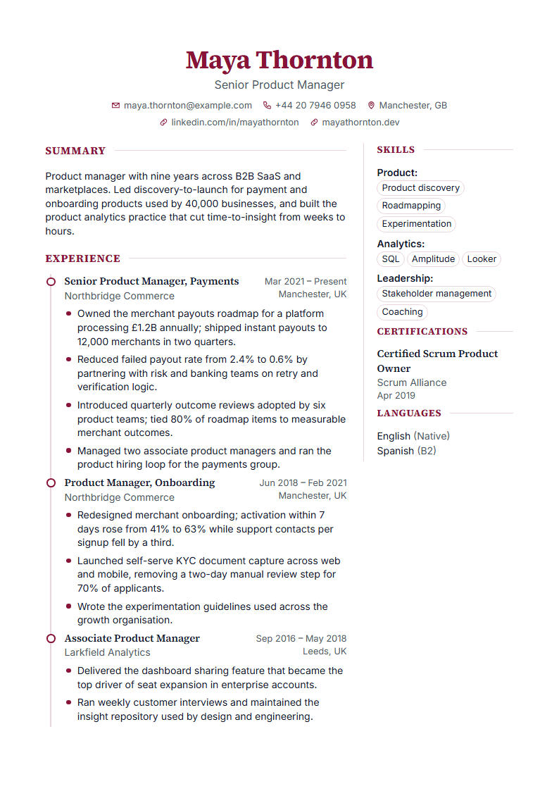 Preview of the Spinel template with sample content